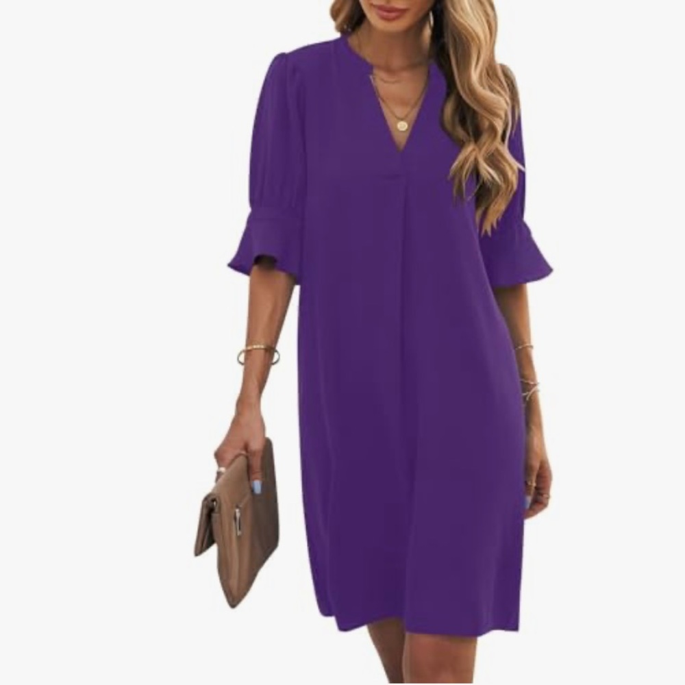 Women's Purple Puff Sleeve Dress